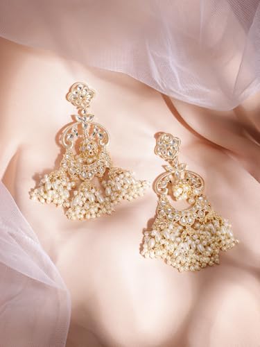 Image of Rubans Long Dangler Earrings Kundan & Pearl Ethnic Jewellery Gift for Women & Girls