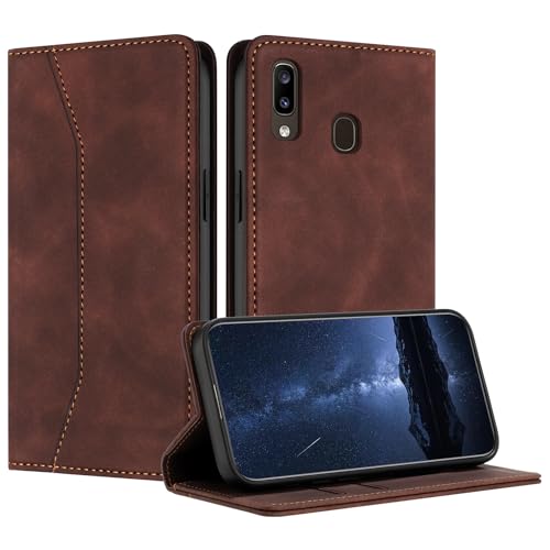 Mo-Beauty Funda para Samsung Galaxy M20, Funda Samsung M20 con Tapa, Galaxy M20 Funda Móvil Funda Libro de Cuero con Cáscara de TPU, Tipo Libro Flip Wallet Caso, Funda Piel para Samsung M20(Marrón)