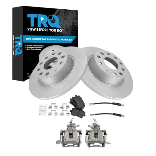 Image of TRQ Rear Brake Pad and Rotor Set Semi Metallic G Coated 272mm Rotors Calipers Hoses Compatible with 2010 Volkswagen Jetta To Chassis AJA048000