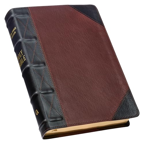 KJV Holy Bible, Giant Print Full-size Premium Full Grain Leather Red Letter Edition - Thumb Index & Ribbon Marker, King James Version, Espresso/Saddle Tan (KJV Full Size GP Editions)