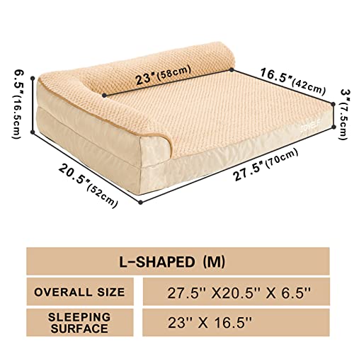 Joyelf Orthopedic Dog Bed For Medium Dogs, L-Shaped Foam Sofa Bed, Bolster Waterproof Pet Bed With Removable Washable Cover And Nonskid Bottom, Durable Dog Bed Couch For Dogs - Khaki #TOP1