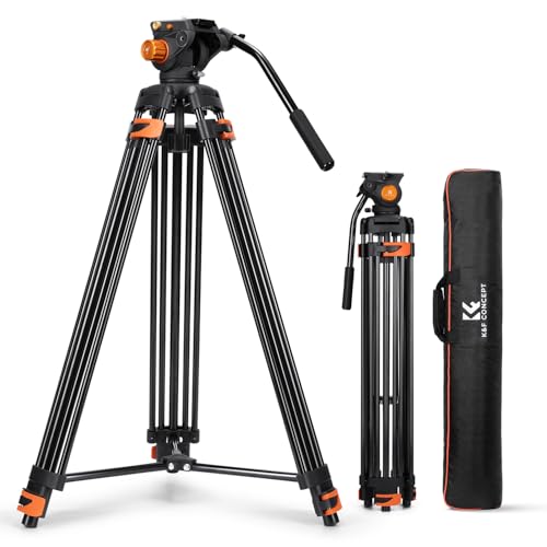 K&F CONCEPT 202cm Videostativ Heavy Duty Tripod Stativ mit Fluidkopf und Schnellwechselplatte Kamerastativ für DSLR Camcorder Kameras Tragkraft 8kg