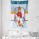 ABAKUHAUS Eishockey Wandteppich & Tagesdecke, Karikatur-Biber-Tormann, aus Weiches Mikrofaser Stoff Dreck abweichender Digitaldruck, 140 x 230 cm, Mehrfarbig