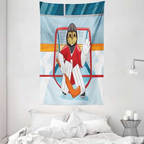 ABAKUHAUS Eishockey Wandteppich & Tagesdecke, Karikatur-Biber-Tormann, aus Weiches Mikrofaser Stoff Dreck abweichender Digitaldruck, 140 x 230 cm, Mehrfarbig