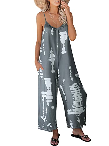 Image of ANRABESS Women Jumpsuits 2026 Casual Sleeveless Spaghetti Strap Boho Wide Leg Rompers Summer Outfits Beach Vacation Clothes