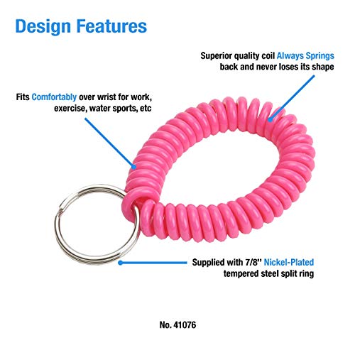 Image of Lucky Line 2 inch Spiral Wrist Coil with Steel Key Ring, Flexible Wrist Band Key Chain Bracelet, Stretches to 12 inch Assorted Neon Colors, 25 PK (41076)
