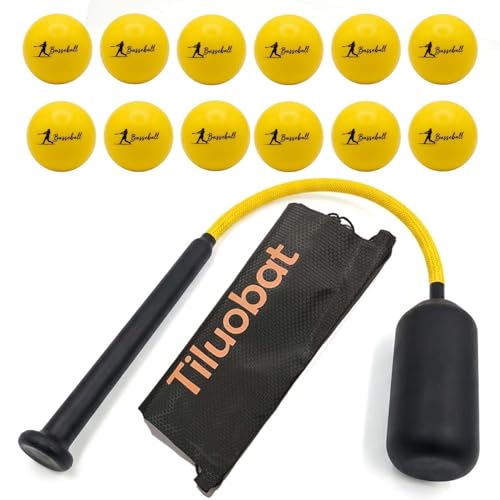 Tiluobat Baseball Swing Trainer Bat with 12 Soft Practice Balls & Carry Bag - Kinetic Chain Hitting Mechanics Tool with Adjustable Grip Nylon Rope Centrifugal Force Corrector for All Skill Levels