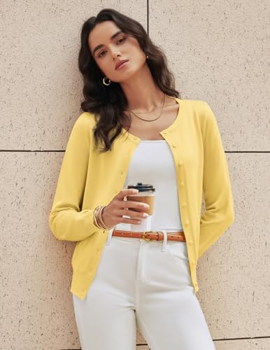 GRACE KARIN Casual Long Sleeve Yellow Cardigan Sweaters for Women Lightweight Button Up Dressy Sweater Cardigans 3XL — view 3