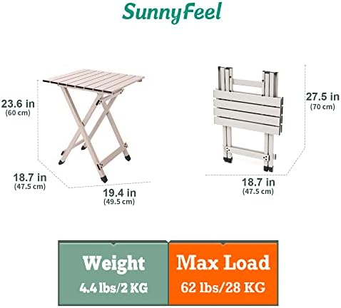 SUNNYFEEL Aluminium Folding Camping Table, Compact Lightweight Picnic Tables, Side End Table, Snack Table