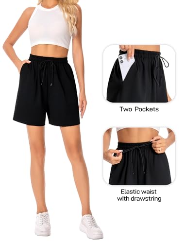 Women's Lounge Athletic Shorts with Pockets, 6.1" Sweat Shorts Women, Summer Casual Elastic Walking Running Shorts3