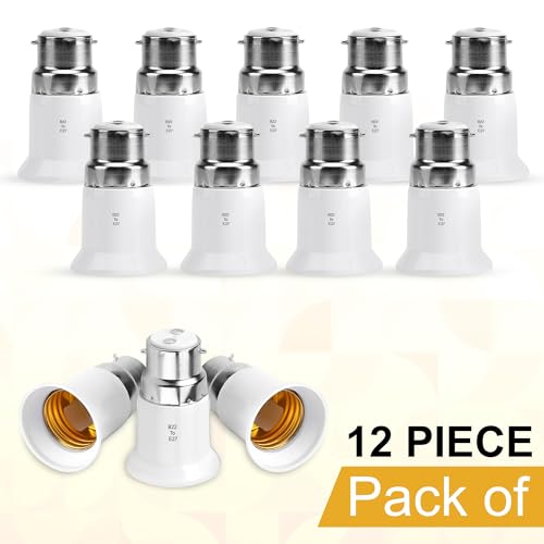 Image of GLUN LED Bulb Converter Holders (B22 Pin to E27 Ring), Pack of 12 White Bulb Pins Converter, for Office, Basement, Room, & Home Use