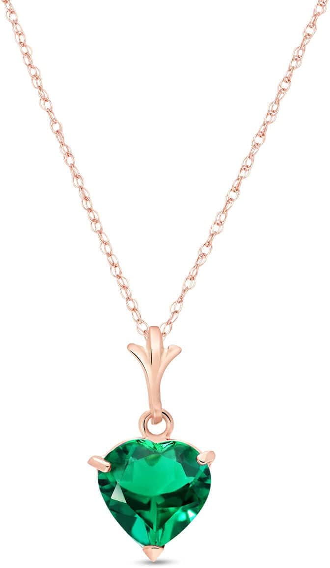 Galaxy Gold GG 14K Solid Gold Natural Emerald Heart-Cut Pendant Necklace for Women, May Birthstone, Stone of Rebirth & Wisdom, Fine Jewelry for Women