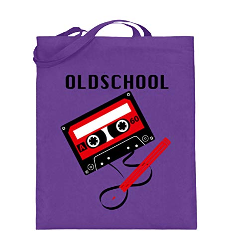 Cassette culte sur sac en jute violet : ravivez la nostalgie rétro avec style et praticité