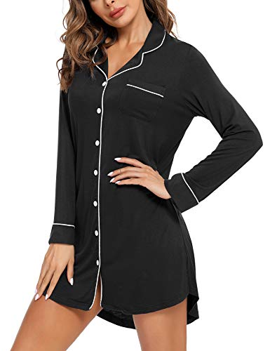 Senert Nightgowns for Women Short/Long Sleeve Sleep Shirt Button Down Night Gowns Maternity Pajamas Nursing Dress Sleepwear3