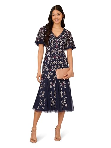 Adrianna Papell Women's Beaded Mesh Midi Dress4