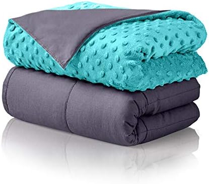 ALPHA HOME Weighted Blanket 5 lbs, 36"x48" Heavy Blanket for Adults and Children- 100% Cotton Material with Free Minky Dot Cover, Teal