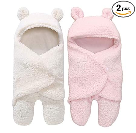 My NewBorn Baby Boys and Baby Girls 3 in 1 Fleece Blanket/Safety Sleeping Bag (White and Pink) - Pack of 2 Pcs