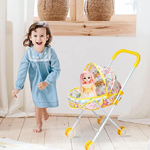 Boneca com Carrinho | Carrinho de boneca realista dobrável fingir jogo | Carrinho de guarda-chuva co