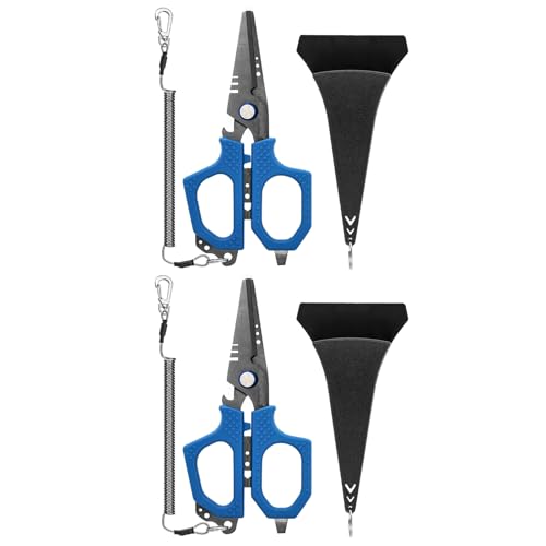 2 tijeras de electricista, cortador de línea de pesca, tijeras de línea de pesca con borde dentado resistente, cortador de cable de fibra antideslizante, tijeras de línea de pesca