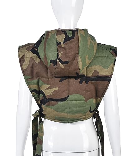 xxxiticat Women's Denim Puffer Vest Top Sleeveless Hooded Camo Print Side Lace Up Hollow Out Quilted Waistcoat Jacket4