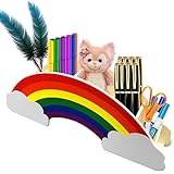 🍬Mano de obra exquisita: el portalápices utiliza un diseño de arcoíris y es colorido. Tiene 6 compartimentos, puedes poner fácilmente todo tipo de papelería en el compartimento. El material de madera no tiene rebabas y no dañará las manos de los niños.