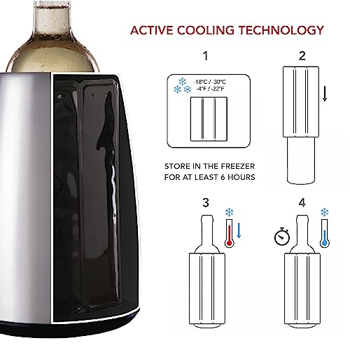 Vacu Vin Active Cooler Wine Elegant - Reusable Wine Bottle Cooler - Stainless Steel - Wine Cooler For Standard Size Bottles - Insulated Wine Bottle Chiller To Keep Wine Cold #TOP2
