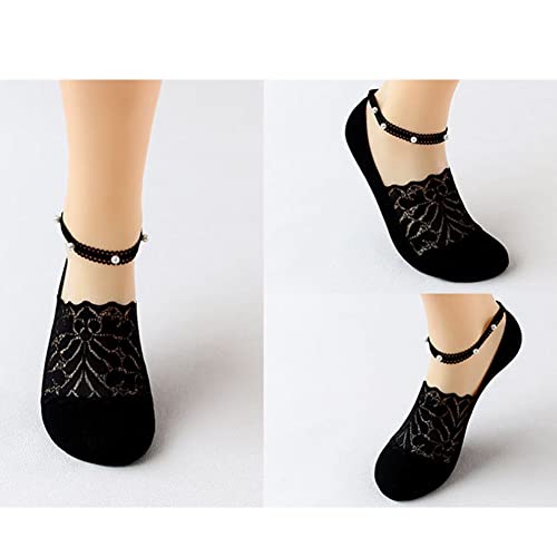 4 Pair Pearl Lace Socks for Women Non-Slip Thin Silk Short Ankle Sock Mesh Transparent Summer Breathable Socks2