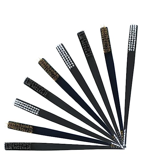 Image of Hitefu 9PCS Mini Wire Brush Set, Nylon + Stainless Steel + Brass | Mini Metal Toothbrush Scratch Wire Bristles, Rust Paint Metal Cleaner