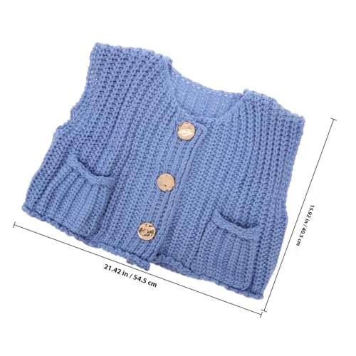 Chaleco corto de punto azul para mujer: confección clásica con botones 3