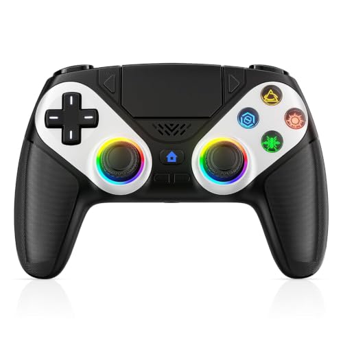 Image of Dinosoo RGB Wireless Controller for PS5 /PC /Mobile - Bluetooth Gamepad with Turbo, Macro, Dual Vibration, 6-Axis Gyro, 3.5mm Audio Jack, Built-in Speaker, 1000mAh Battery (Black)