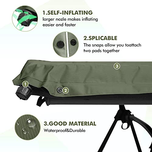 Thenomad Self Inflating Ultrathick Sleeping Pad - 3 Inch Foam Insulated Pad, Fast Inflation, Lightweight, Compact, Quick Connect (Green) #TOP2