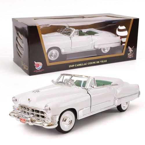 LUCKY DIE CAST 1949 Cadillac Elvis Pink and White 1/18 Scale Die-Cast Metal Model Car with Opening Doors & Display Case - Premium Classic Vintage Collectible Car Gift for Men and Adults (White)