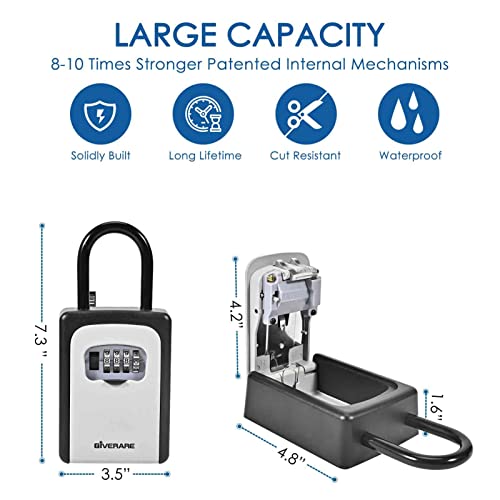 Key Lock Box, Wall Mount 4 Digits Combination Lockbox, Waterproof Outdoor Key Hider, Resettable Safe Password Box For House, Garage, Garden With Mounting Kit&Handle&Dust-Proof Cover-By Giverare #TOP1