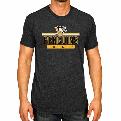 Wright & Ditson Adult NHL Heather Charcoal True Fan Hockey T-Shirt - Tagless Cotton Polyester Blend - Ultimate Comfort (Pittsburgh Penguins - Charcoal, Large)