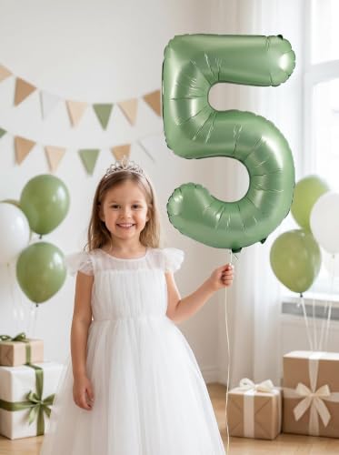 Image of YPSelected 32 Inch Large Foil Helium Number Balloon Birthday Wedding Party 0-9 (Olive Green, 5)