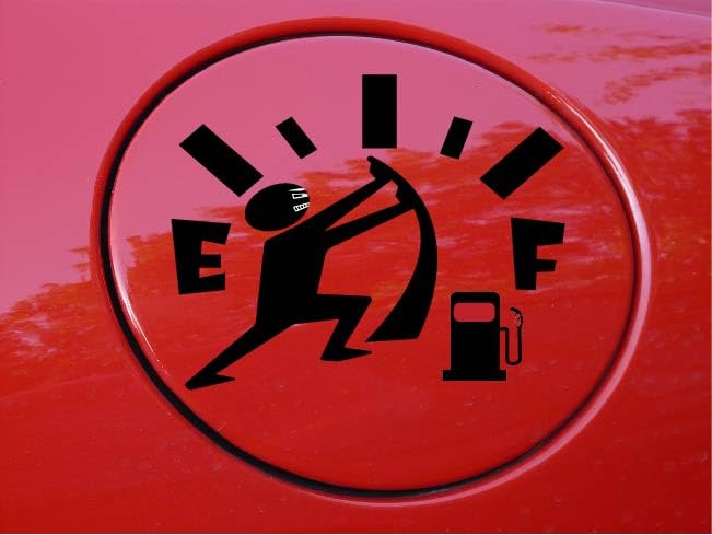 Image of Funny Gas Gauge Car Decal, Fuel Tank Empty Design, High Gas Consumption for Cars, Vans & Trucks, 5 x 4 inches, Black