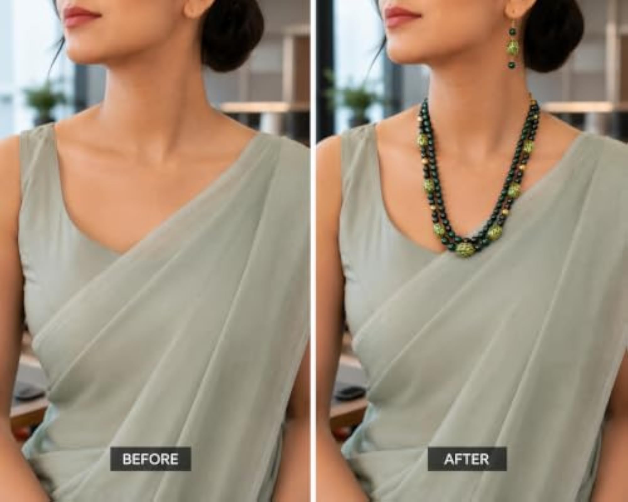 2-Layer Beaded Necklace Set with Coordinating Earrings