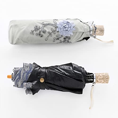 Babeyond Lace Parasol Ultraviolet-Proof Folding Umbrella Upf50+ Vintage Flower Embroidery Umbrella For Wedding Party And Photo Shooting (Gray) #TOP5