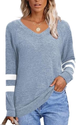 Tops femininos roupas de outono camisas de manga comprida camisolas gola V senhoras túnicas blusas c...