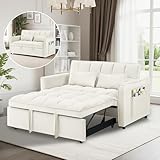 howcool 3 in 1 Convertible Sofa Bed, Pull Out Couch with Adjustable Backrest, Velvet Sleeper Sofa Loveseat with Pillows and Side Pockets for Living Room, Bedroom, Apartment, Beige