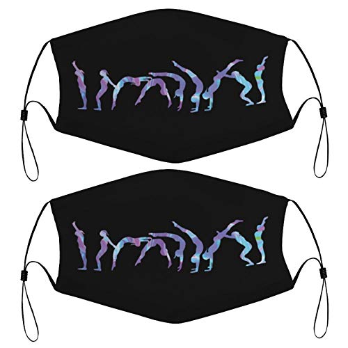 Back Handspring Progression Silhouette Gymnastics Kids Face Mask Set Of 2 With 4 Filters Washable Reusable Adjustable Black Cloth Bandanas Scarf Neck Gaiters For Adult Men Women Fashion Designs #TOP4