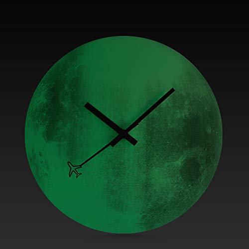 BEW Luminous Wall Clock, Glow-in-Dark Moon Clock, No Numerals Silent Non-Ticking Battery Operated, Retro Decorative Clock for Living/Dining/Kids Bedroom/Kitchen (12 Inch) - Thumbnail 2