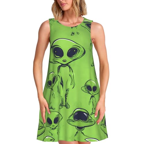 Robe d'été pour la plage et les vacances à imprimé aliens vert