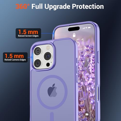 Image of SUPFINE Magnetic for iPhone 16 Pro Case (Compatible with MagSafe) (Military Grade Drop Protection) Slim Translucent Matte Shockproof with Anti-Fingerprint Phone Case,Purple