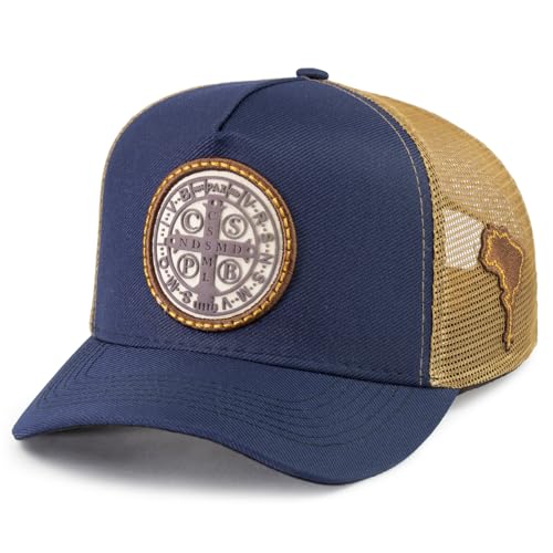Boné Country Medalha De São Bento Unissex Com Aba Curva Cor:Marinho