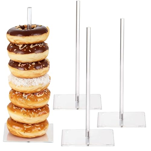 Expositor de donuts de acrílico - Torre transparente de 4 piezas | Organizador de servicio de aperitivos buffet | Perfecto para postres, lesbagels, tartas, cumpleaños, bodas,