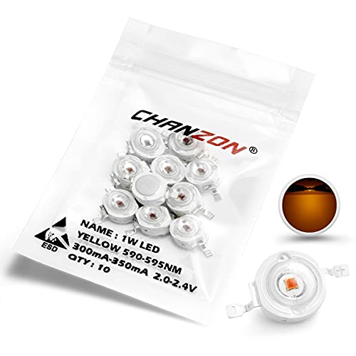 Chanzon 10 pcs High Power Led Chip on Board 1W Yellow (300mA - 350mA / DC 2V - 2.4V / 1 Watt) Super Bright Intensity SMD COB Light Emitter Components Diode 1 W Bulb Lamp Beads DIY Lighting