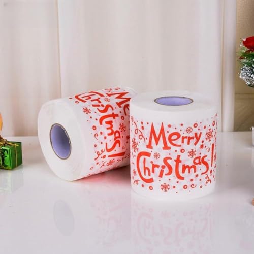 Zeroupshop Rollo de papel higiénico de Navidad, papel higiénico con patrón navideño, rollos de papel de seda de Navidad, árbol de Navidad y Papá Noel, papel higiénico divertido (C)