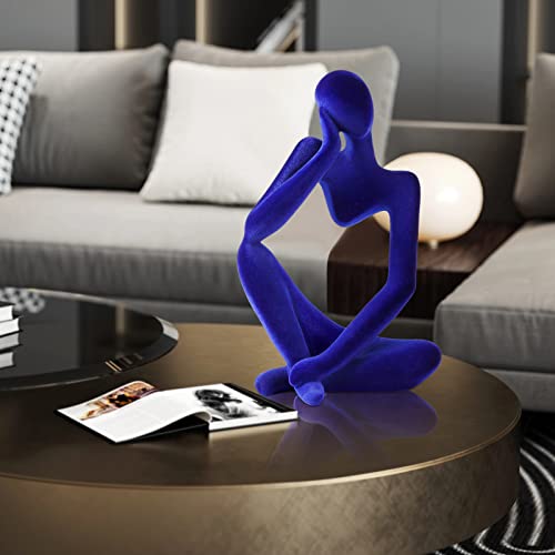 Fairybird Blue Flocked Thinker Statue Living Room Decor, Desk Decor For Women Office, Abstract Woman Sculptures Home Decor Accents, Minimalist Shelf Figurines House Decorations For Home #TOP2