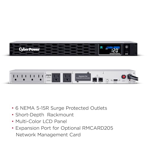 CyberPower CP500PFCRM1U PFC Sinewave UPS Battery Backup and Surge Protector, 500VA/300W, 6 Outlets, AVR, 1U Rackmount; UL Certified alternate view